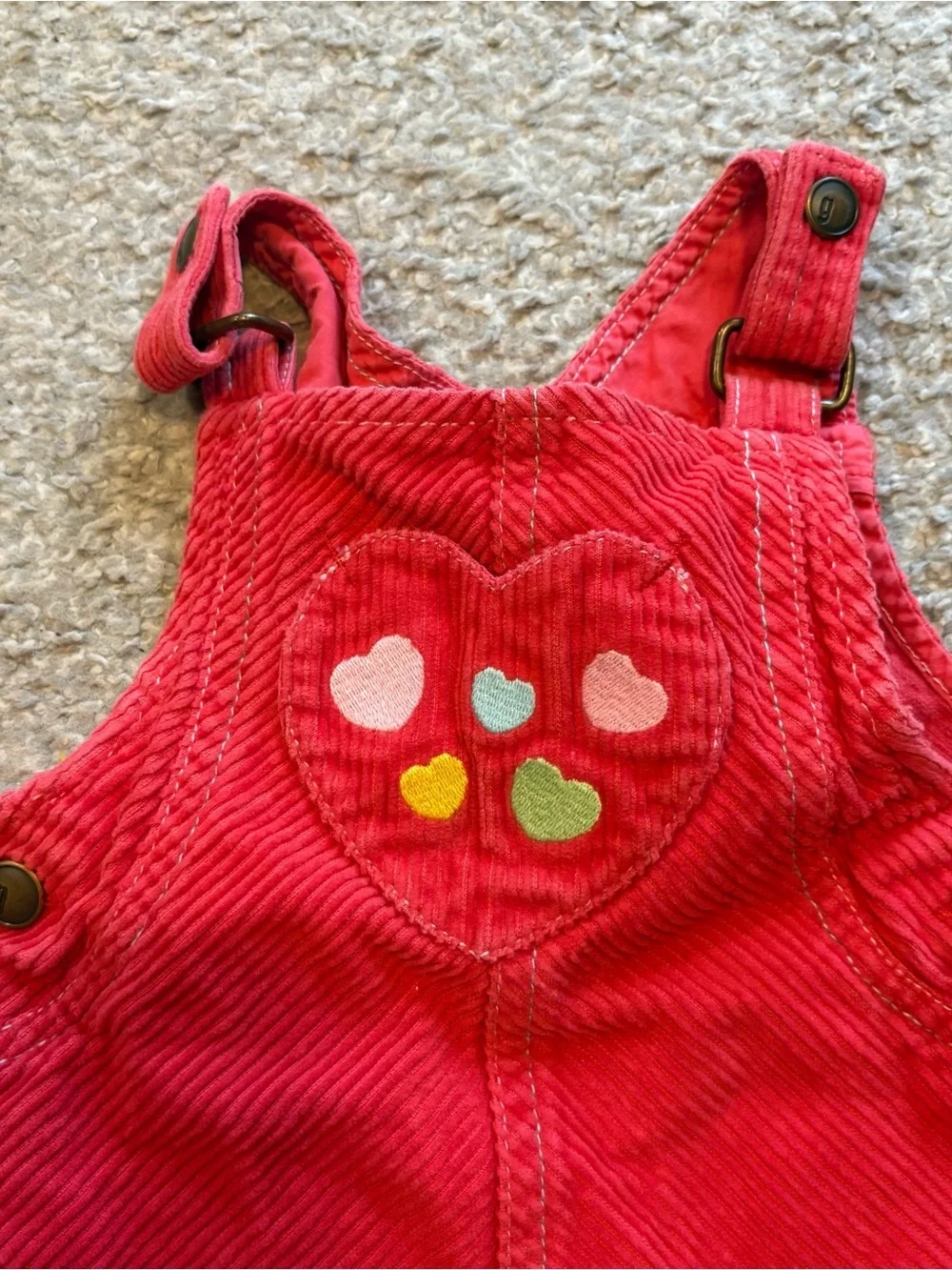 Gymboree 12-18 Month Tiny Hearts Corduroy Jumper Dress Red Overall Vintage Y2K